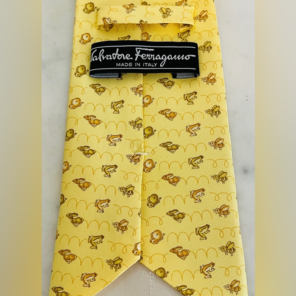 Salvatore Ferragamo Frog, Snail, Bee and Rabbit Yellow Tie